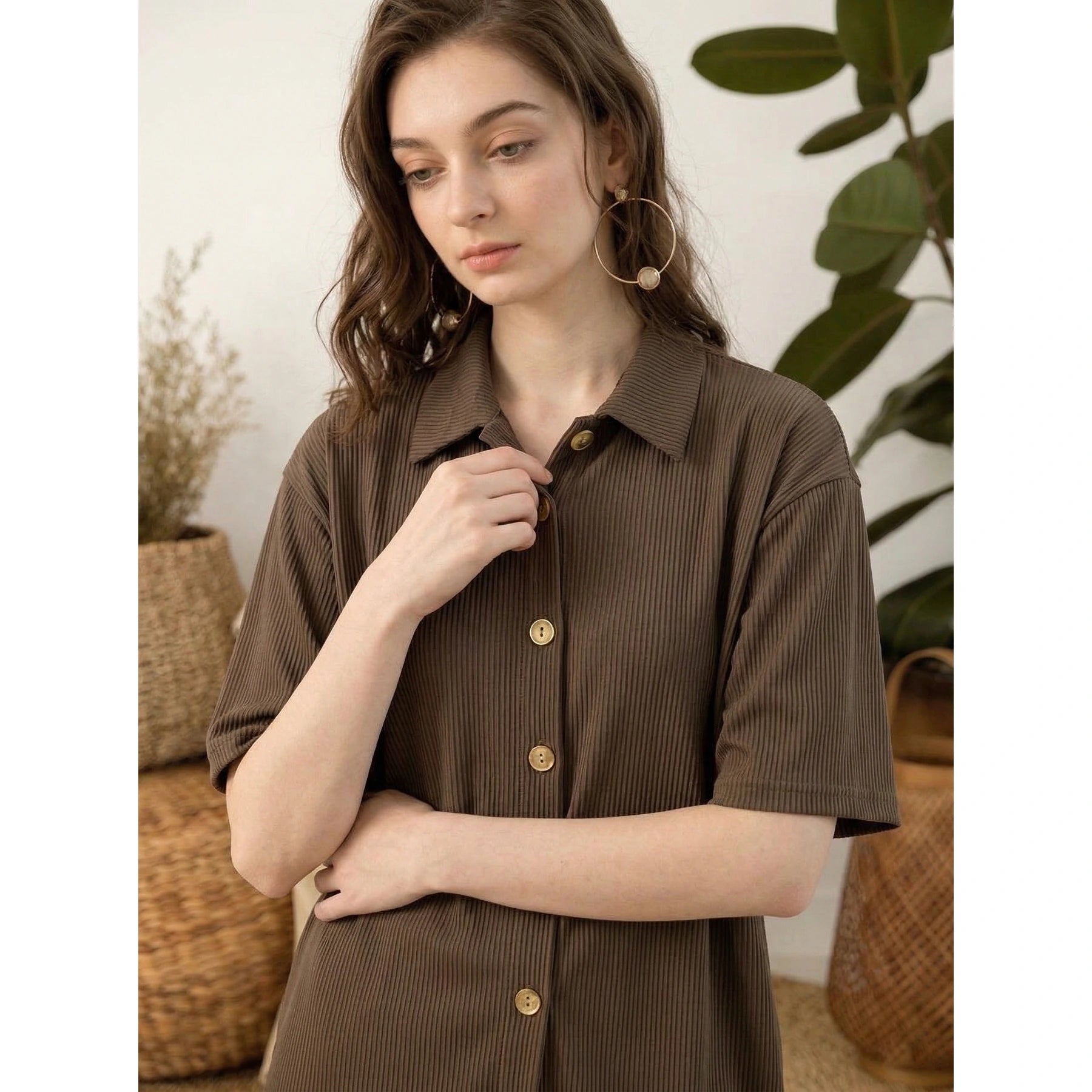 Brown Ridge Textured Oversized Shirt | Montivo Pakistan