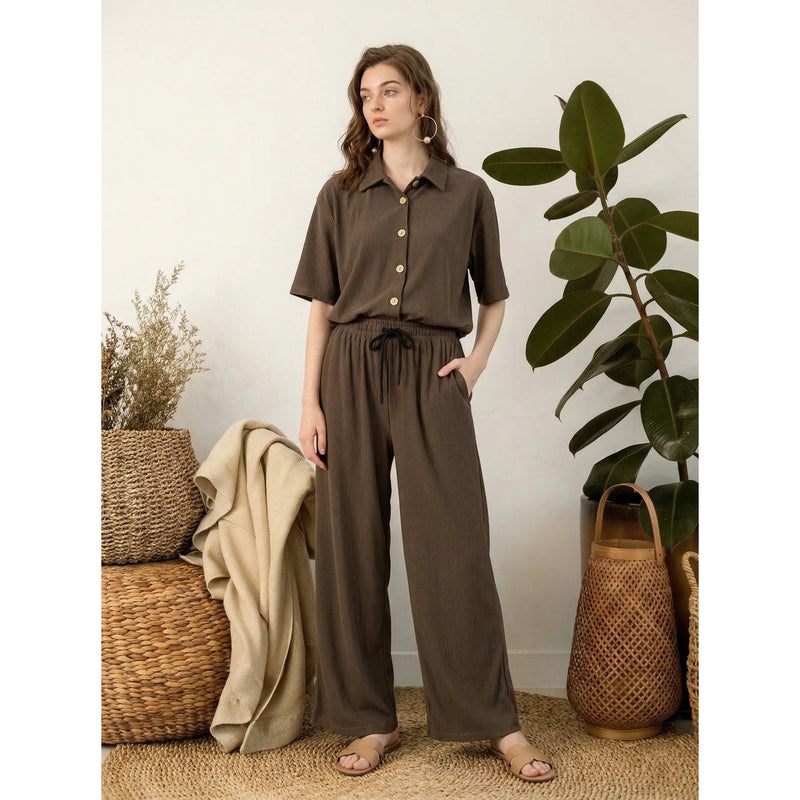 Brown Ridge Textured Oversized Shirt | Montivo Pakistan