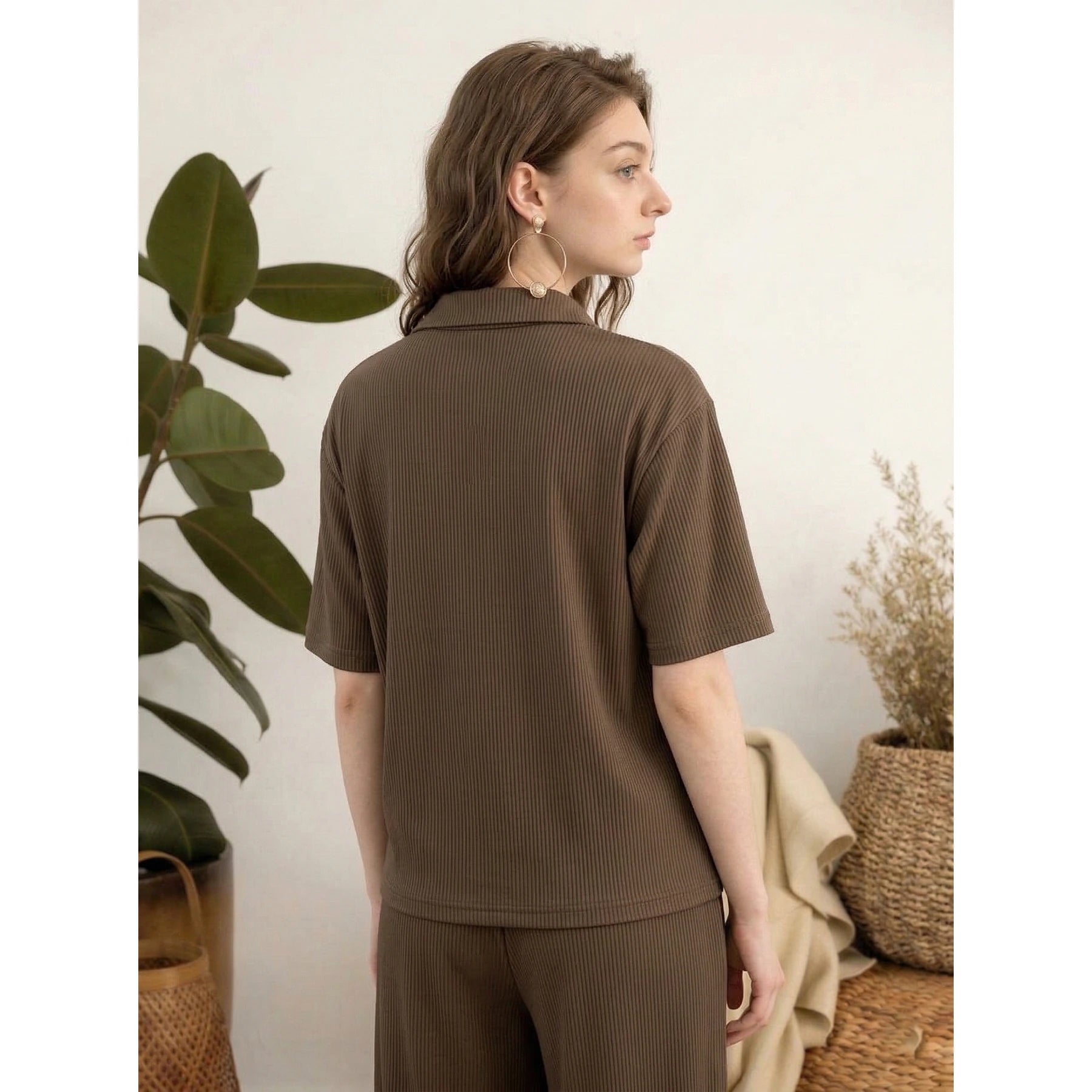 Brown Ridge Textured Oversized Shirt | Montivo Pakistan
