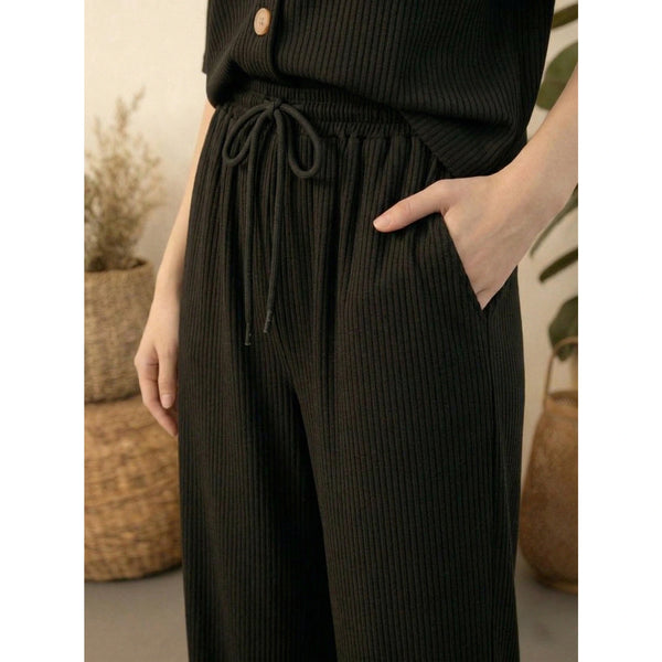 Black Ridge Textured Wide Leg Trousers | Montivo Pakistan