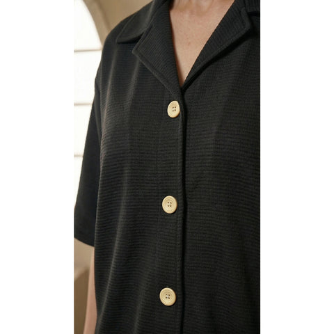 Black Waffle Cuban Collar Shirt | Montivo Pakistan