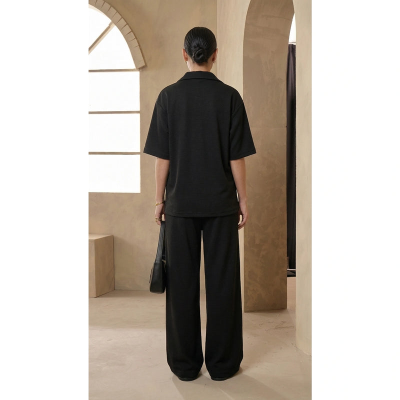 Black Waffle Cuban Collar Shirt | Montivo Pakistan