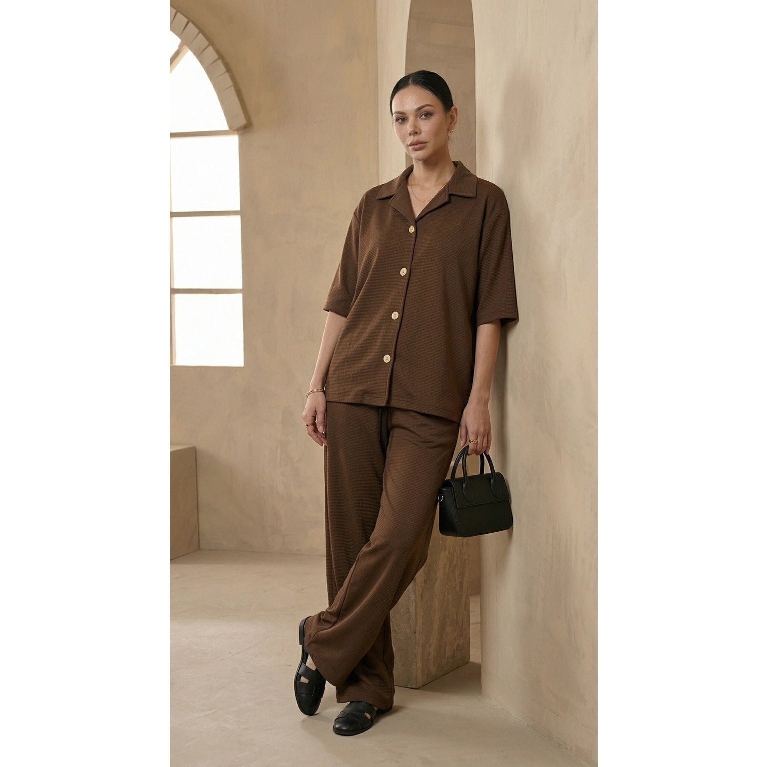 Coffee Waffle Cuban Collar Shirt | Montivo Pakistan