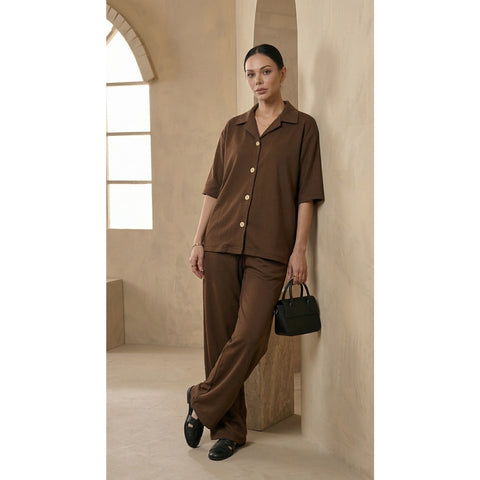 Coffee Waffle Cuban Collar Shirt | Montivo Pakistan