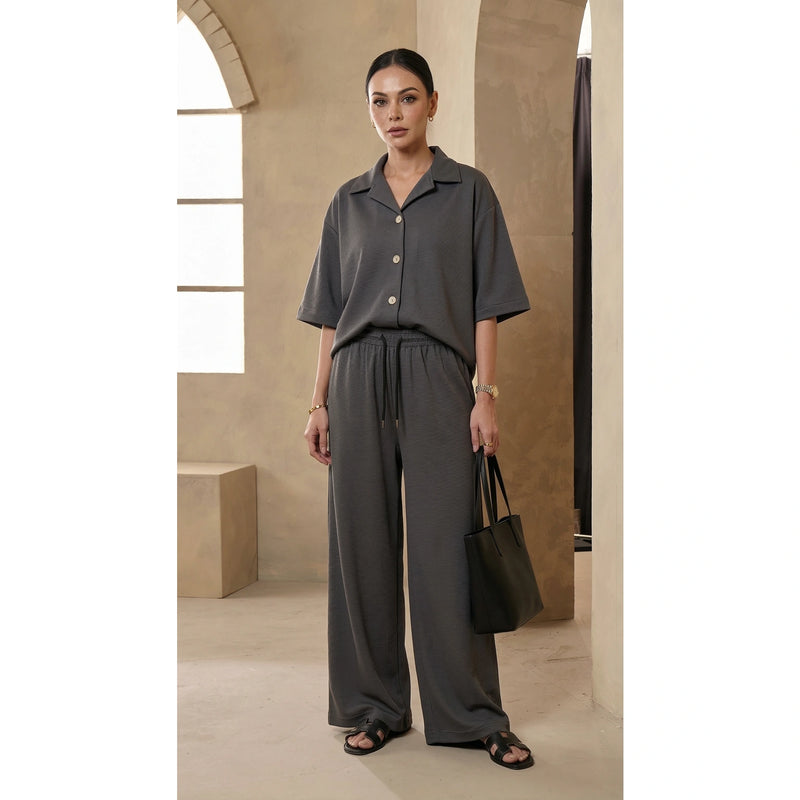 Steel Grey Waffle Cuban Collar Shirt | Montivo Pakistan