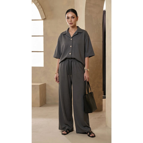 Steel Grey Waffle Cuban Collar Shirt | Montivo Pakistan