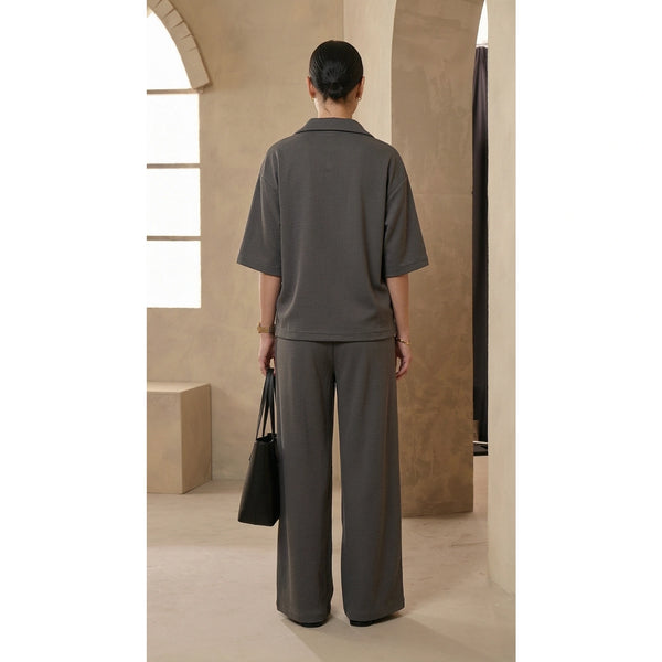 Steel Grey Waffle Wide Leg Trousers | Montivo Pakistan