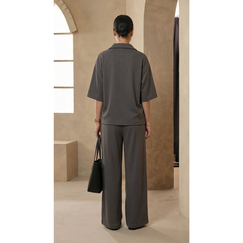 Steel Grey Waffle Wide Leg Trousers | Montivo Pakistan