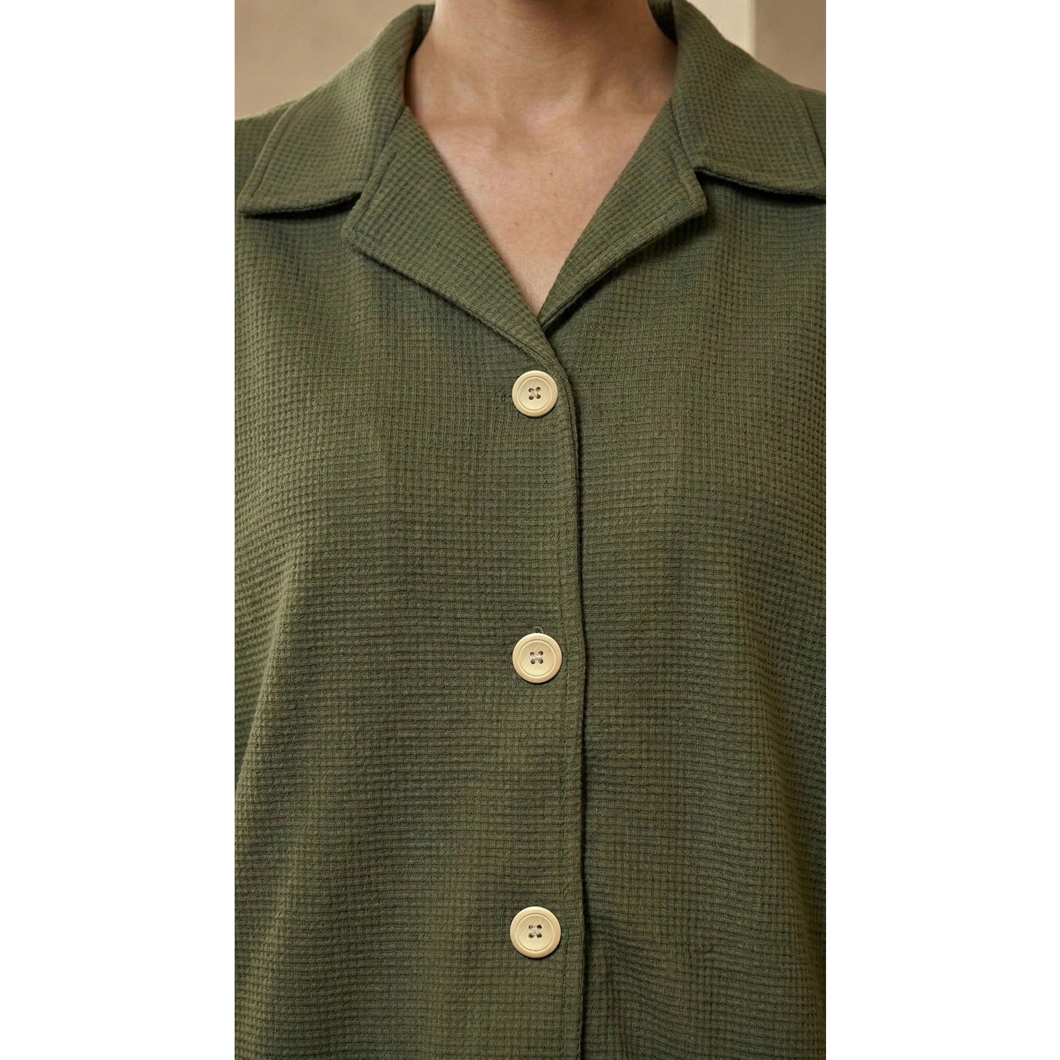 Green Waffle Cuban Collar Shirt | Montivo Pakistan