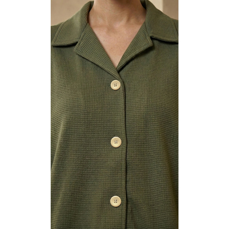 Green Waffle Cuban Collar Shirt | Montivo Pakistan