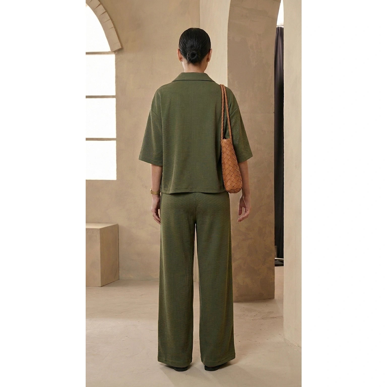 Green Waffle Cuban Collar Shirt | Montivo Pakistan