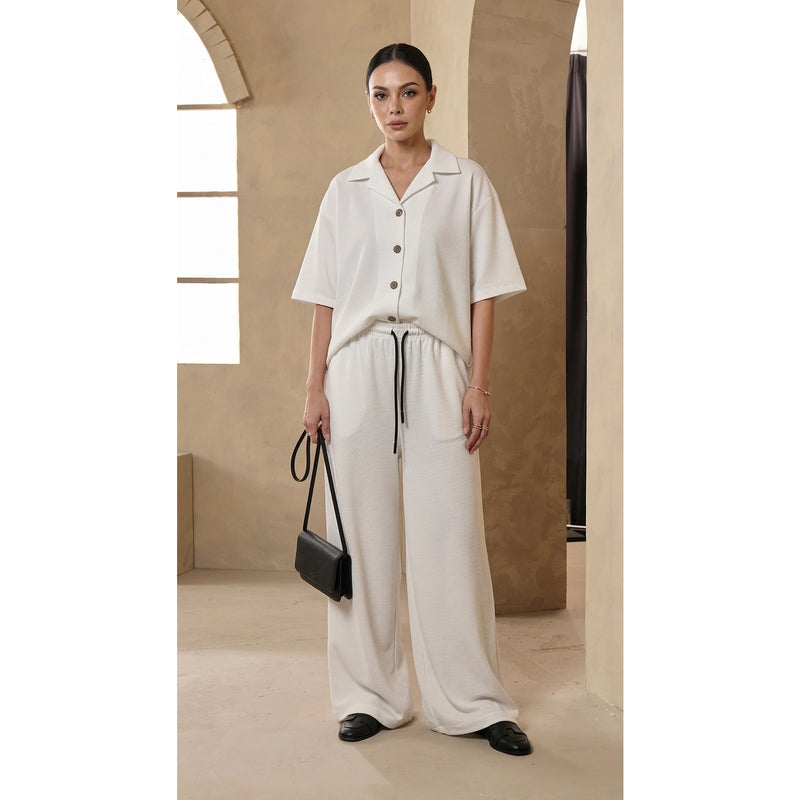 White Waffle Cuban Collar Shirt | Montivo Pakistan