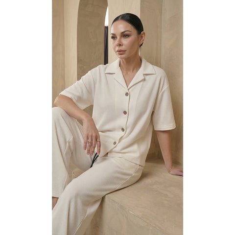 White Waffle Cuban Collar Shirt | Montivo Pakistan