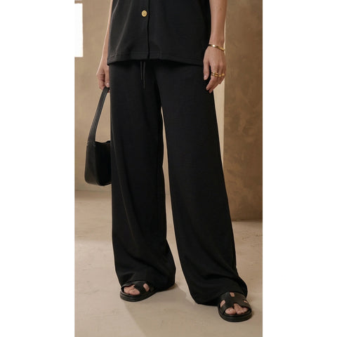Black Waffle Wide Leg Trousers | Montivo Pakistan
