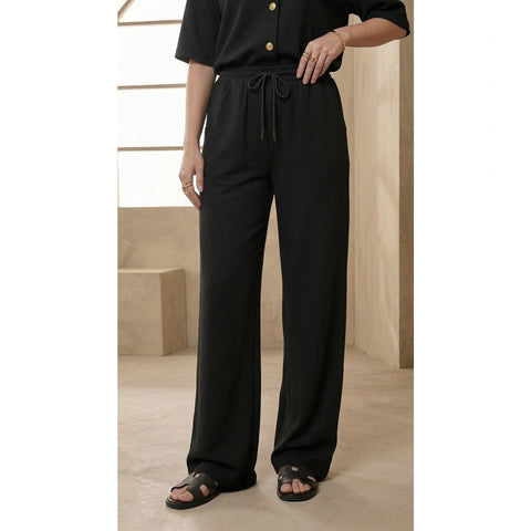Black Waffle Wide Leg Trousers | Montivo Pakistan