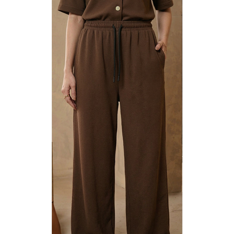 Coffee Waffle Wide Leg Trousers | Montivo Pakistan