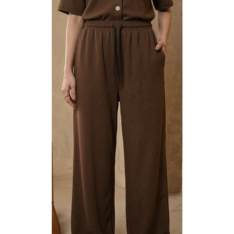 Coffee Waffle Wide Leg Trousers | Montivo Pakistan
