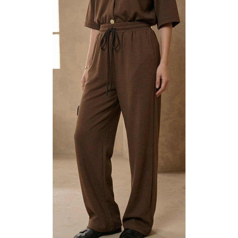 Coffee Waffle Wide Leg Trousers | Montivo Pakistan