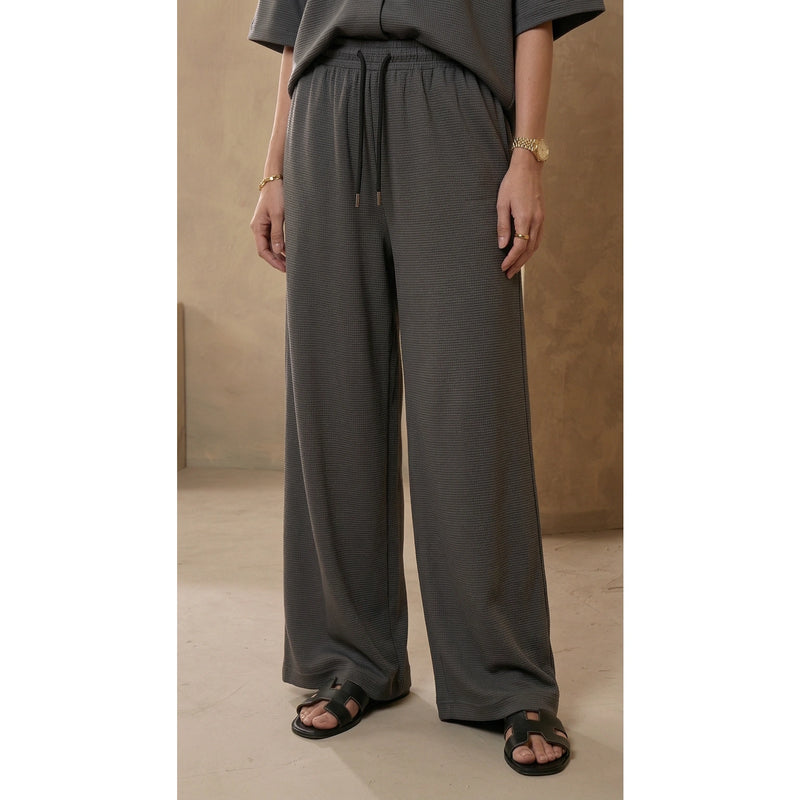 Steel Grey Waffle Wide Leg Trousers | Montivo Pakistan