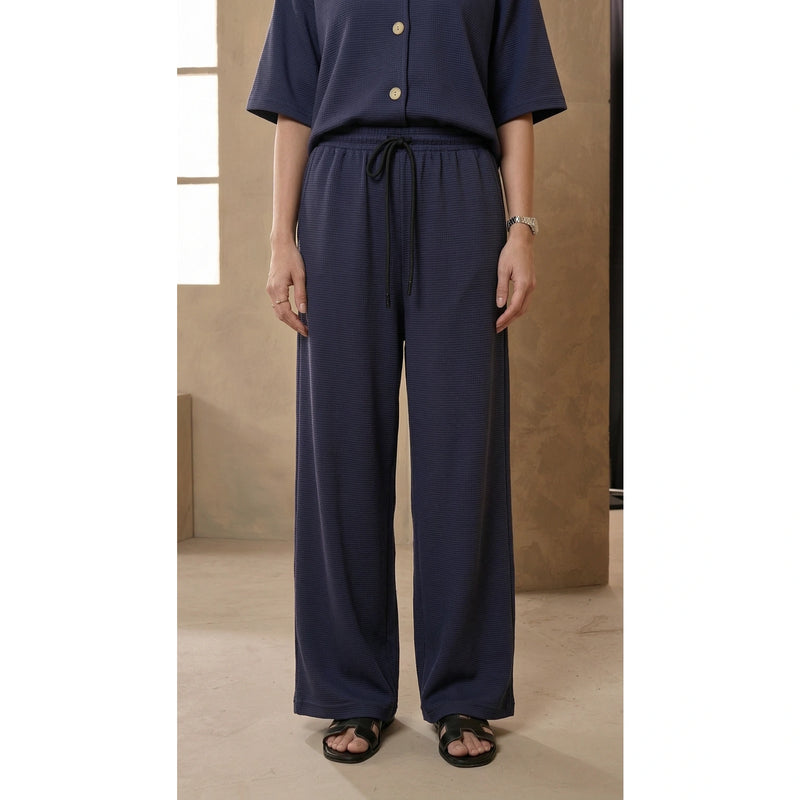 Navy Blue Waffle Wide Leg Trousers | Montivo Pakistan
