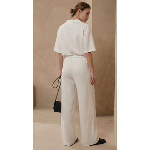 White Waffle Wide Leg Trousers | Montivo Pakistan