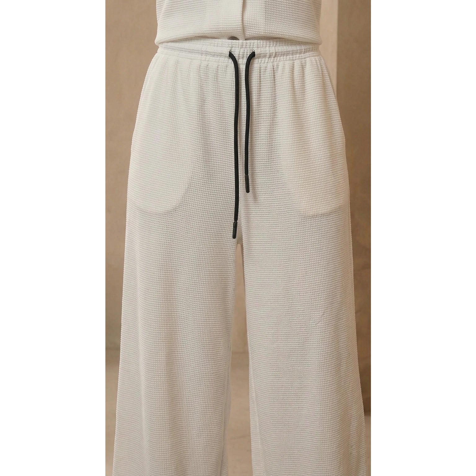 White Waffle Wide Leg Trousers | Montivo Pakistan