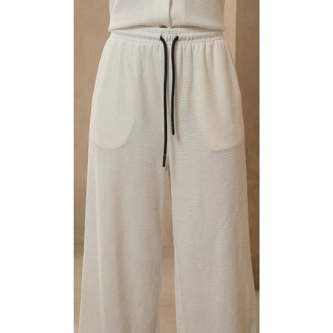 White Waffle Wide Leg Trousers | Montivo Pakistan