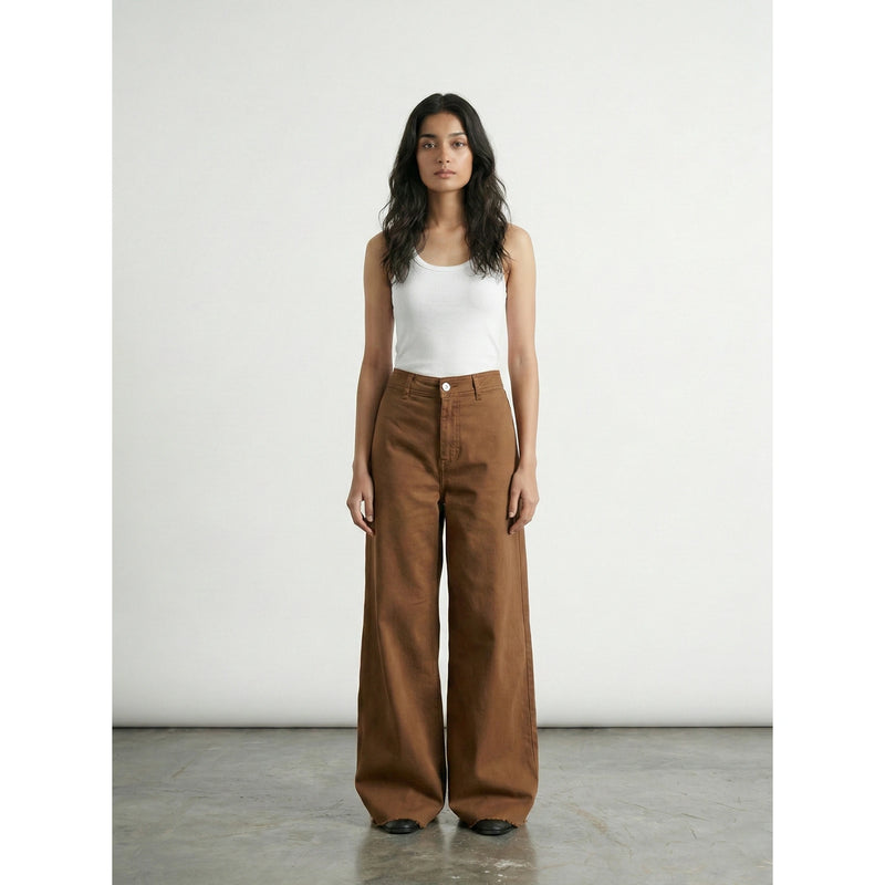 Brown Frayed Hem Wide Leg Jeans | Montivo Pakistan