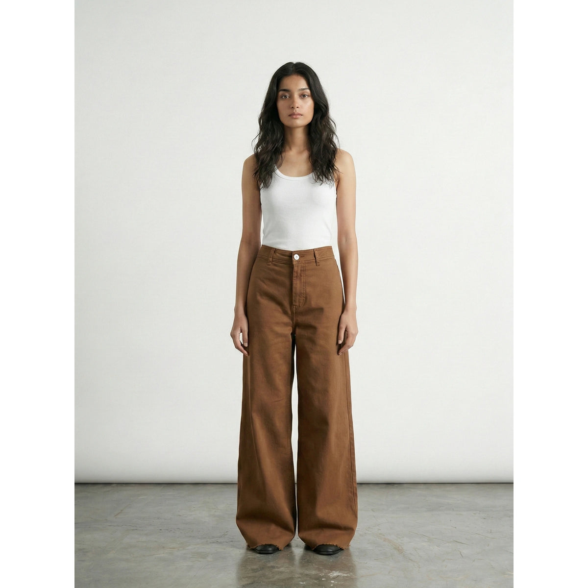 Brown Frayed Hem Wide Leg Jeans | Montivo Pakistan