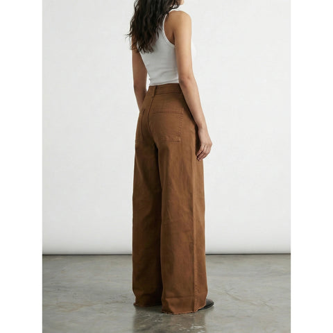 Brown Frayed Hem Wide Leg Jeans | Montivo Pakistan