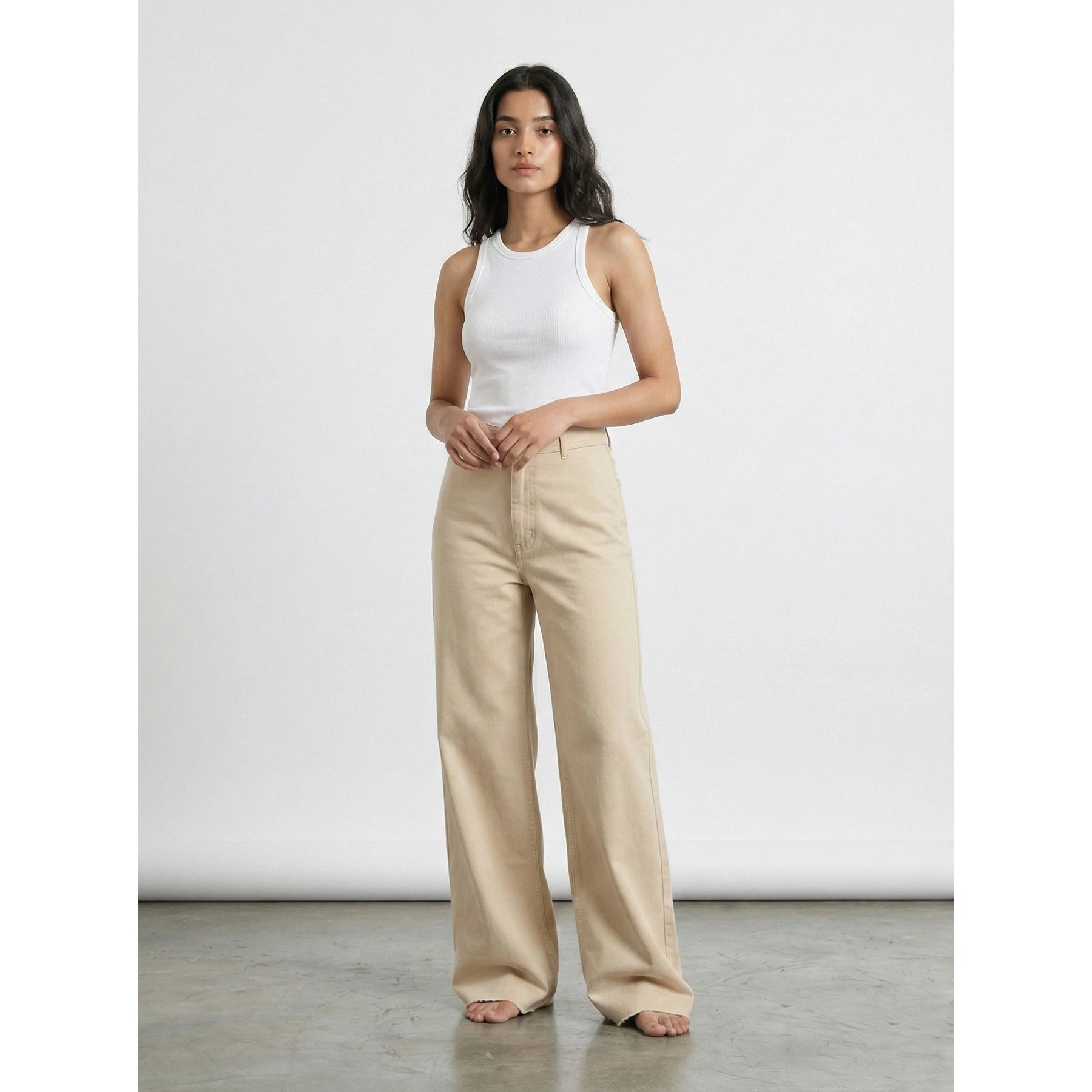 Ecru Frayed Hem Wide Leg Jeans | Montivo Pakistan