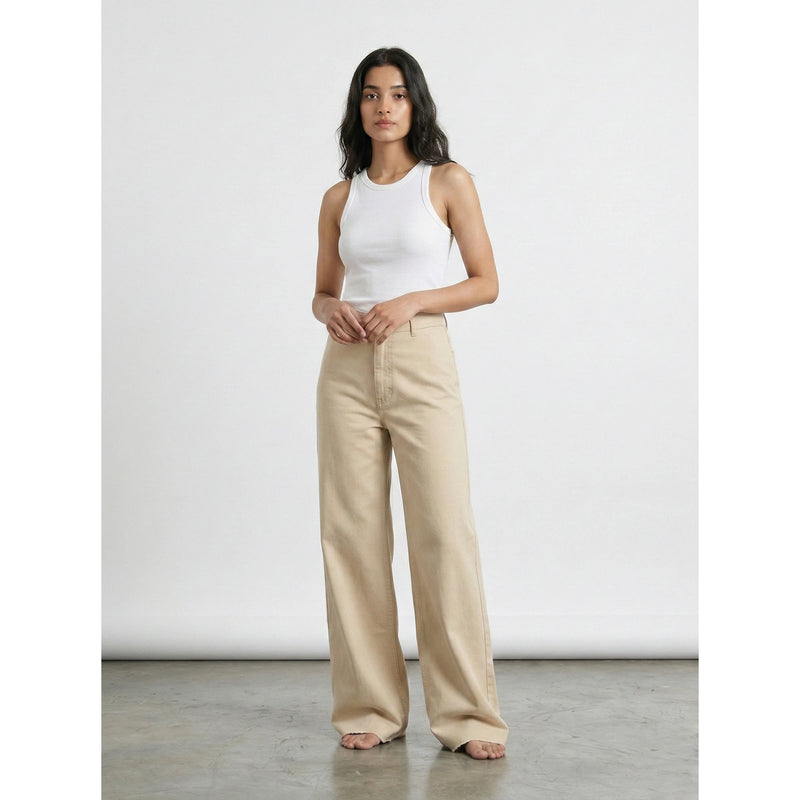 Ecru Frayed Hem Wide Leg Jeans | Montivo Pakistan