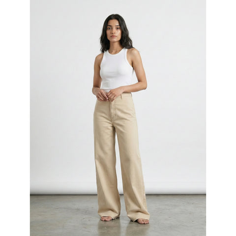 Ecru Frayed Hem Wide Leg Jeans | Montivo Pakistan