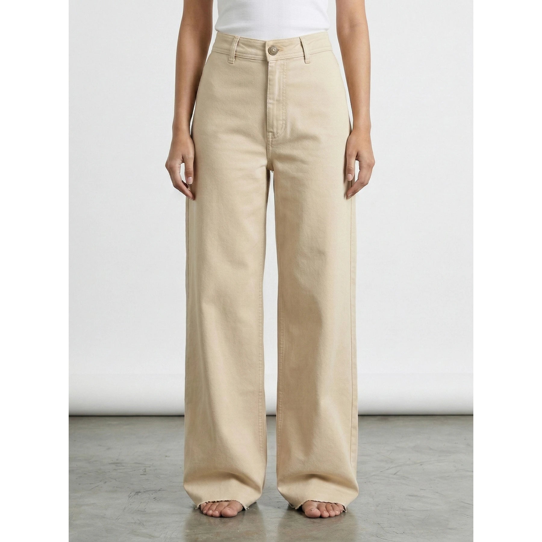 Ecru Frayed Hem Wide Leg Jeans | Montivo Pakistan