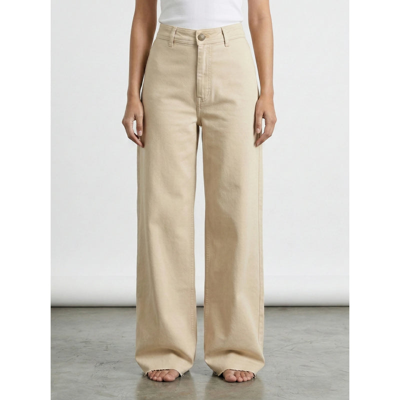 Ecru Frayed Hem Wide Leg Jeans | Montivo Pakistan