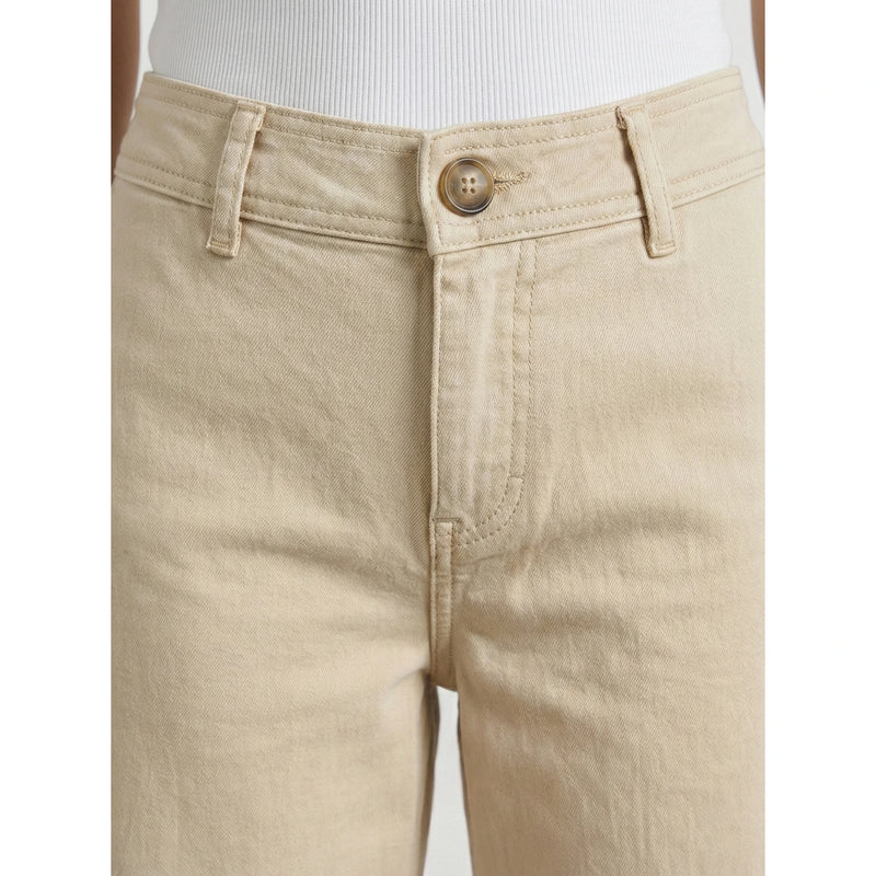 Ecru Frayed Hem Wide Leg Jeans | Montivo Pakistan