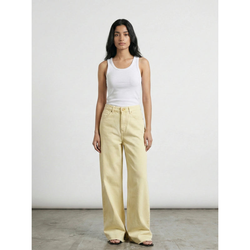 Yellow Frayed Hem Wide Leg Jeans | Montivo Pakistan