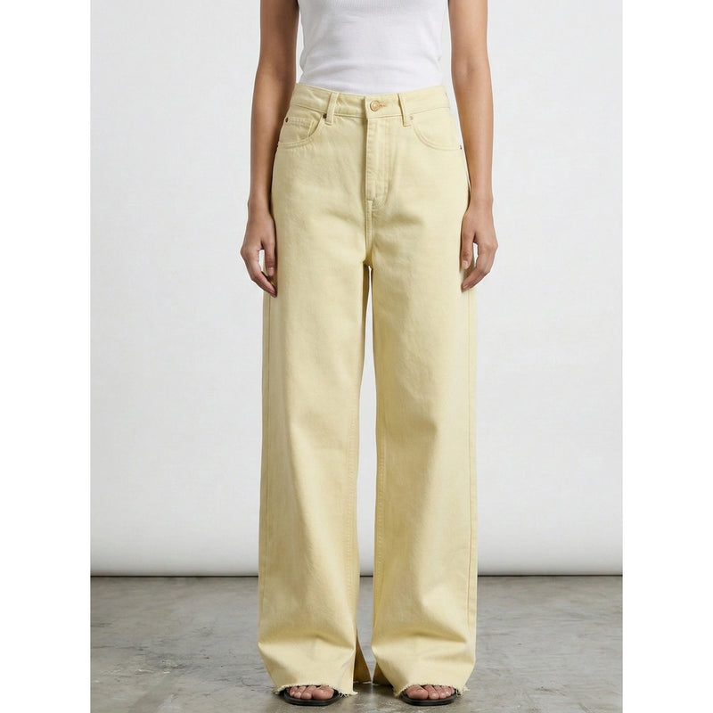 Yellow Frayed Hem Wide Leg Jeans | Montivo Pakistan