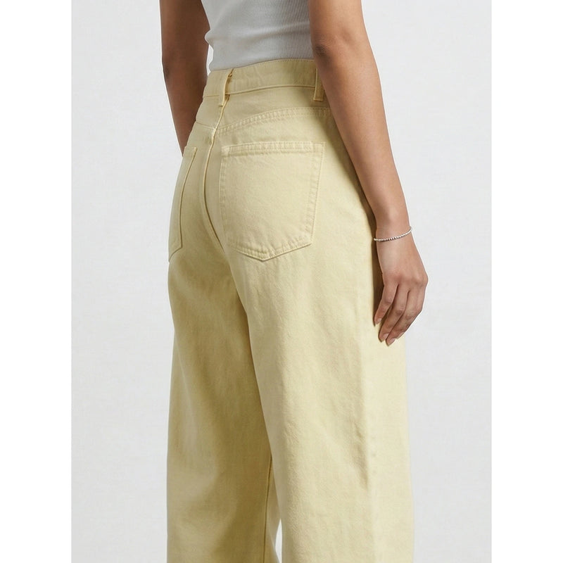 Yellow Frayed Hem Wide Leg Jeans | Montivo Pakistan