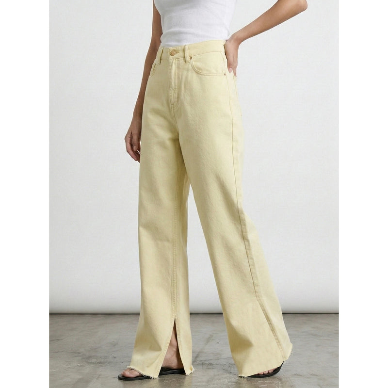 Yellow Frayed Hem Wide Leg Jeans | Montivo Pakistan