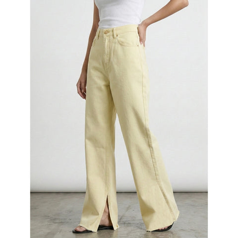 Yellow Frayed Hem Wide Leg Jeans | Montivo Pakistan