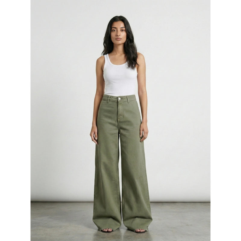 Olive Frayed Hem Wide Leg Jeans | Montivo Pakistan