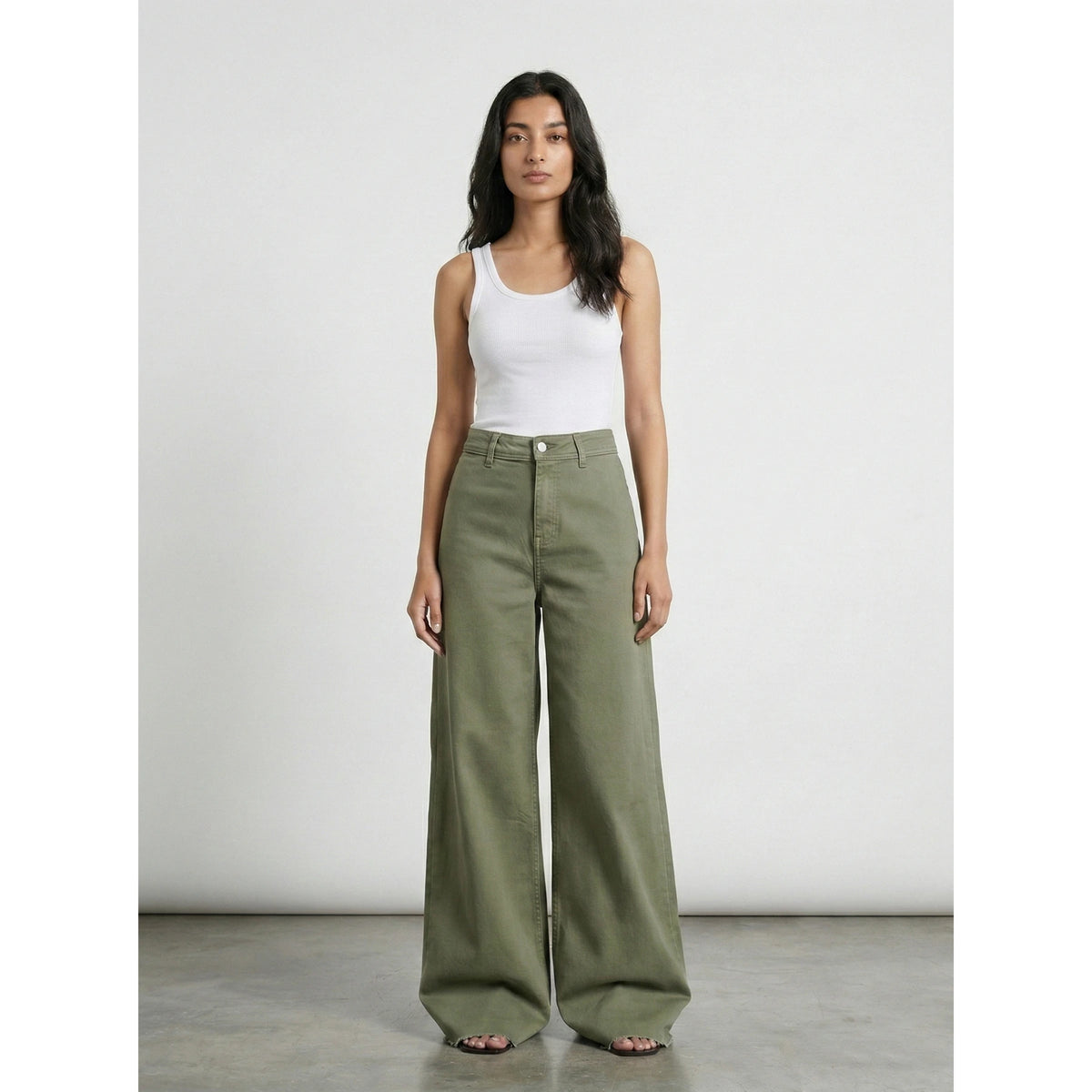Olive Frayed Hem Wide Leg Jeans | Montivo Pakistan