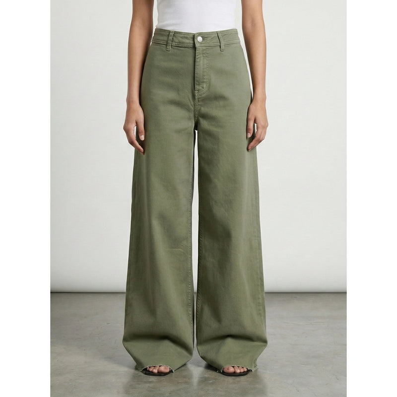 Olive Frayed Hem Wide Leg Jeans | Montivo Pakistan