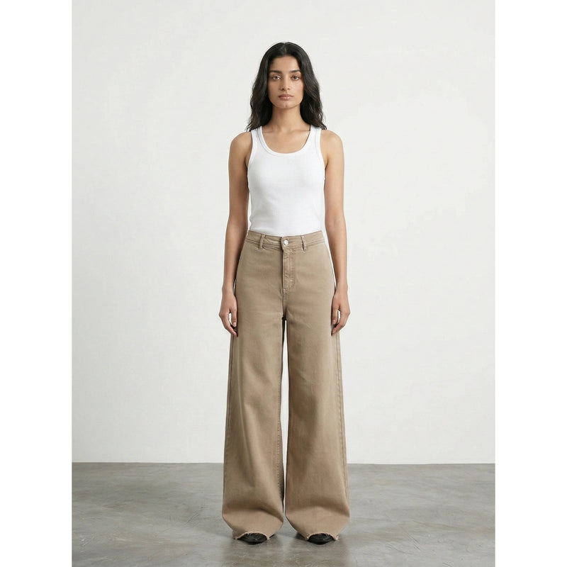 Light Brown Frayed Hem Wide Leg Jeans | Montivo Pakistan
