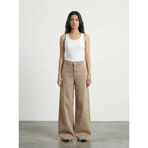 Light Brown Frayed Hem Wide Leg Jeans | Montivo Pakistan