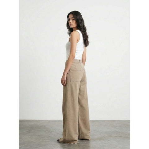 Light Brown Frayed Hem Wide Leg Jeans | Montivo Pakistan