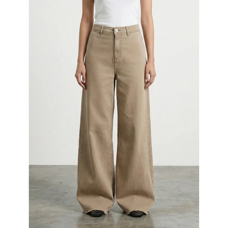 Light Brown Frayed Hem Wide Leg Jeans | Montivo Pakistan