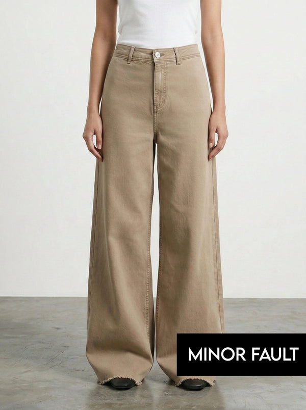 (Minor Fault) Light Brown Frayed Hem Wide Leg Jeans | Montivo Pakistan