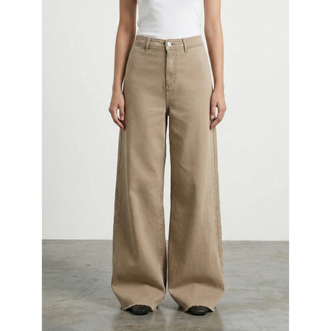 Light Brown Frayed Hem Wide Leg Jeans | Montivo Pakistan